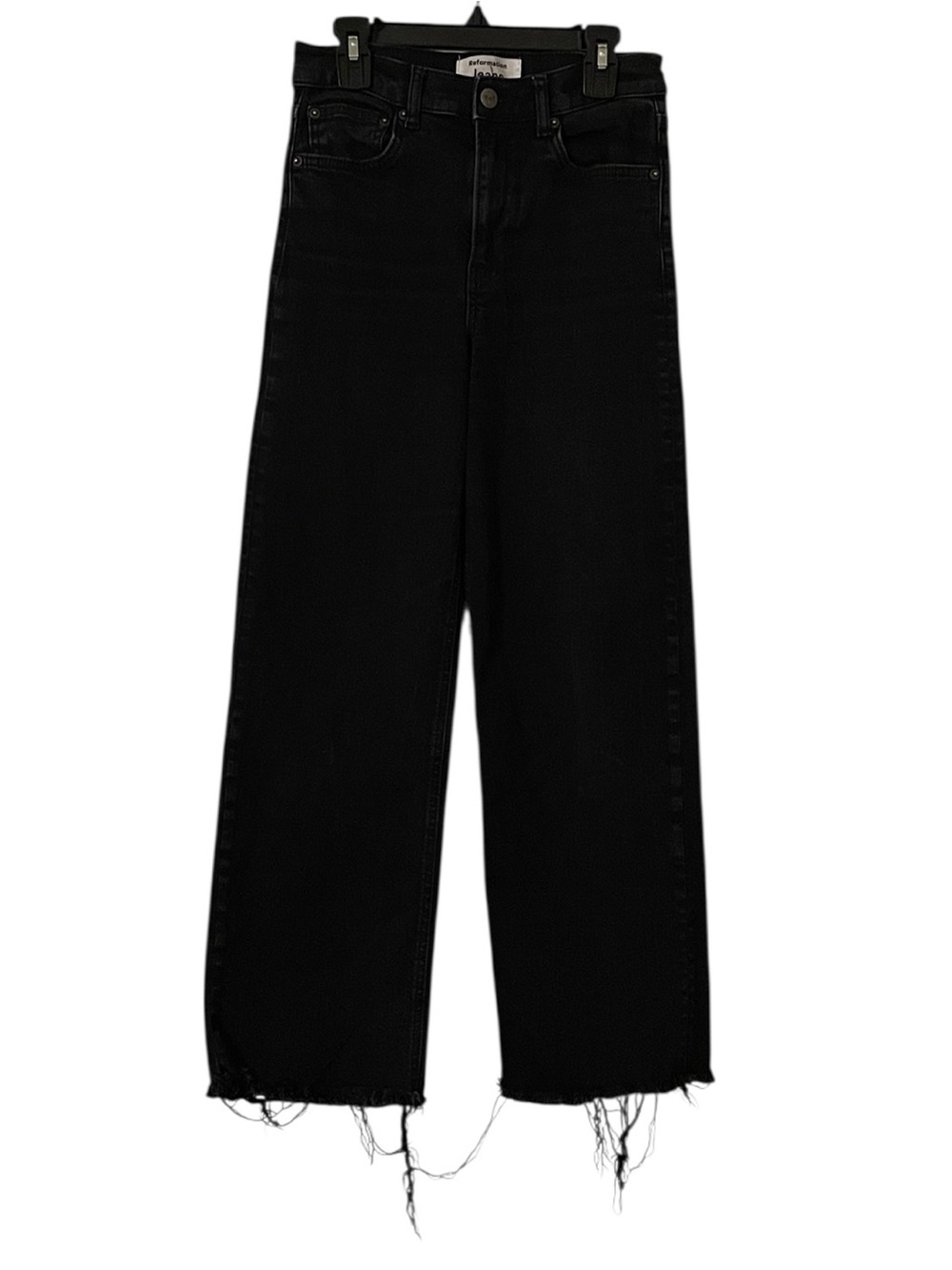 Reformation Women's Black Crop Emma High Rise Wide Leg Frayed Hem Jeans Size 25